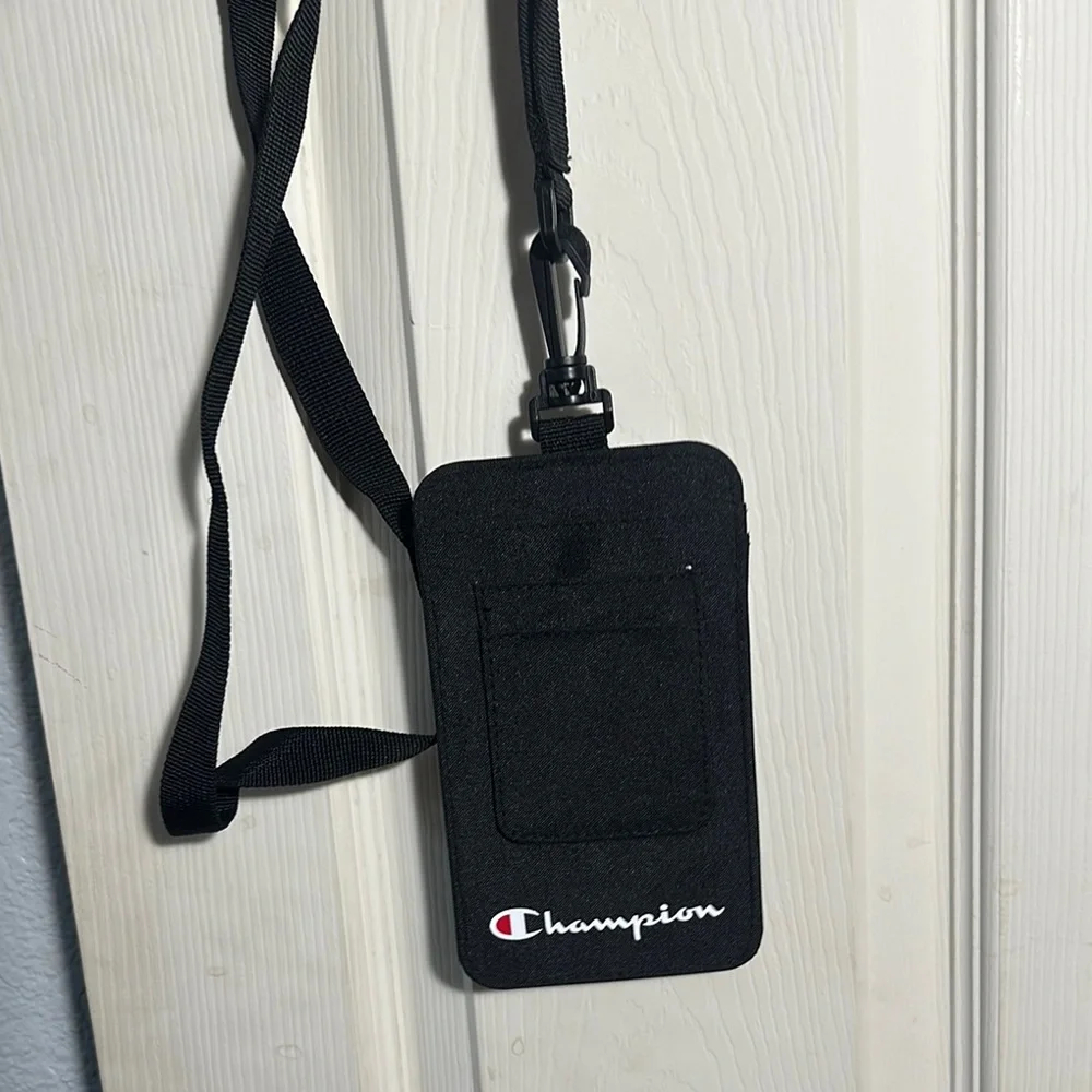 Champion Black Phone Holder with Lanyard